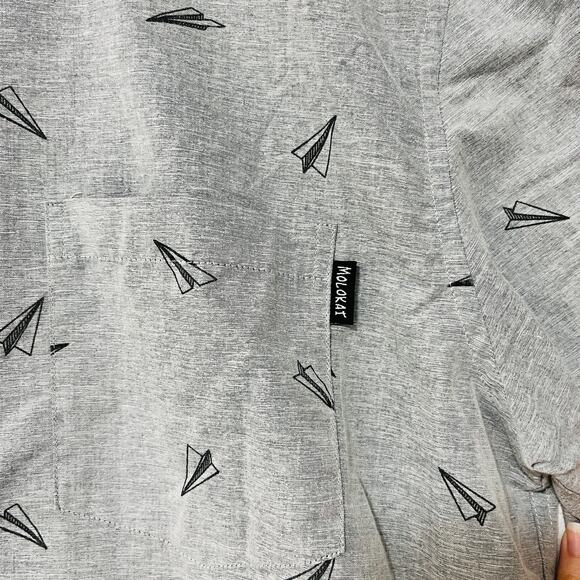 Molokai Surf Co Men's Button Down Shirt Blue Short Sleeve Size XL Paper Plane - Picture 2 of 4